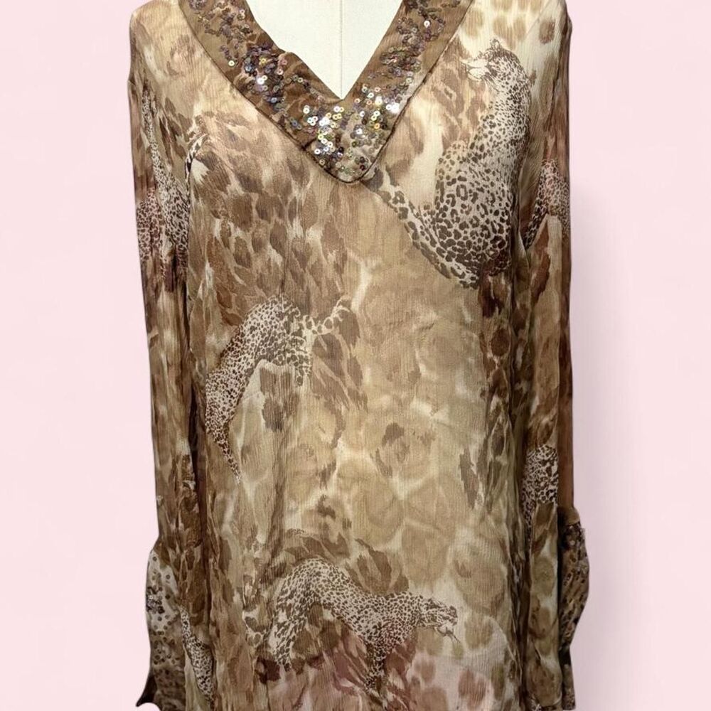 Silkland 100% Silk Cheetah Sequin Blouse
